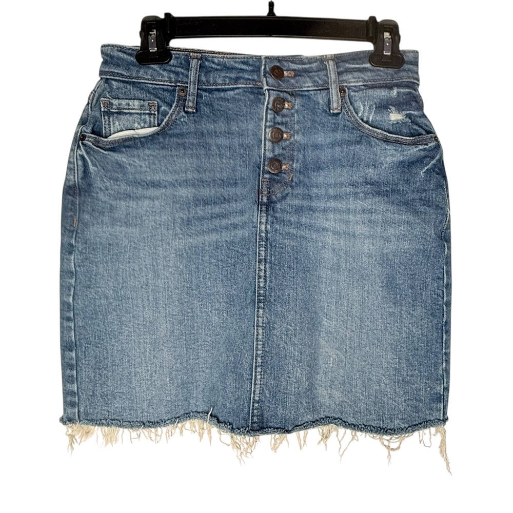 Old Navy Denim Mini‎ Skirt Size 2 Button Fly Raw Hem Distressed Blue Jean Y2K
